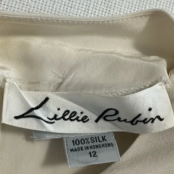 Lillie Rubin x Adrianna Papell Silk VTG Gold Trim Sleeve Button Blouse - Picture 12 of 14